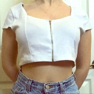 White Zip up crop top